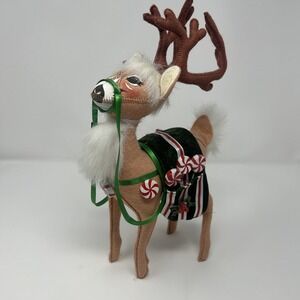 NWT Annalee 12" Peppermint Reindeer Large Deer With Candy On Pouch 2004